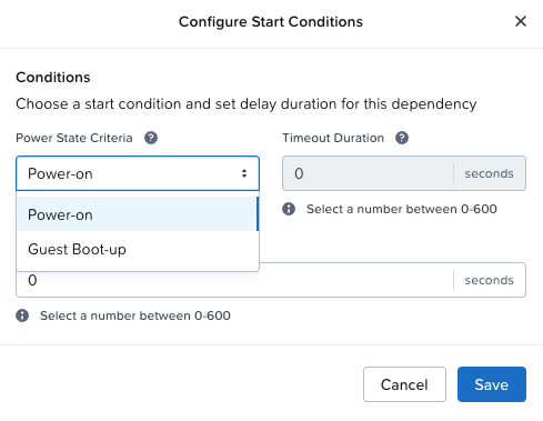 vm startup policies configure start condidtions