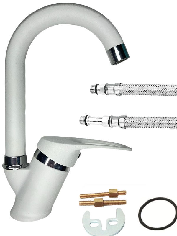 Beyaz Krom Baston Borulu Banyo Lavabo Bataryası Musluğu
