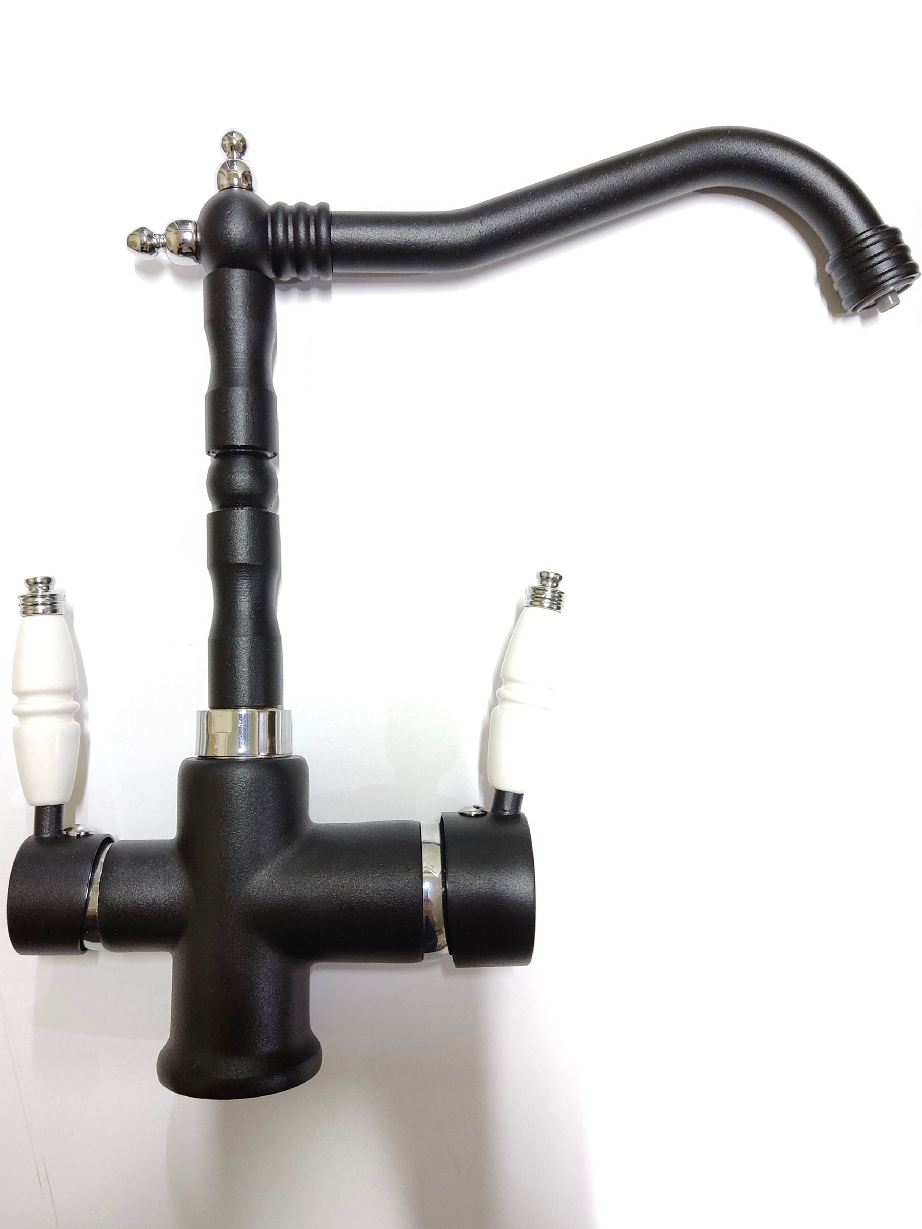 Osmanlı Arıtmalı Siyah Krom Mutfak Musluğu Bataryası Sıcak Soğuk Su Ve Ar