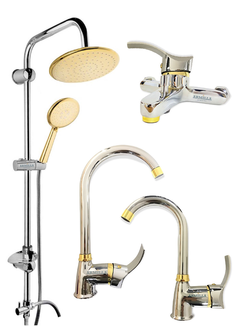 4’lü Lüx Full Set Krom Gold Robot Duş Seti Banyo Mutfak Ve Lavabo Musluğu 