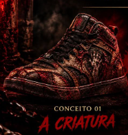 Conceito 01 de JJ Diógenes para o Halloween TDZ 2026, chamado A Criatura, com tênis de cano alto em 