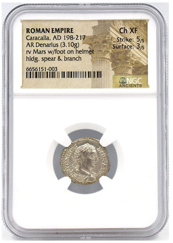 共和政ローマ デナリウス銀貨 NGC鑑定済み NGC鑑定 Ch XF 5/5 3/5 ローマ帝国 カラカラ帝 デナリウス銀貨