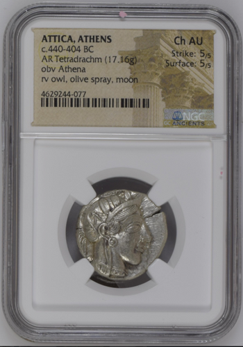 古代ギリシャ；パルティア、ミスラダテスIII世、AR.ドラクマ銀貨、NGCスラブ 440-404BC 古代ギリシャ アッティカ アテナ テトラドラクマ銀貨