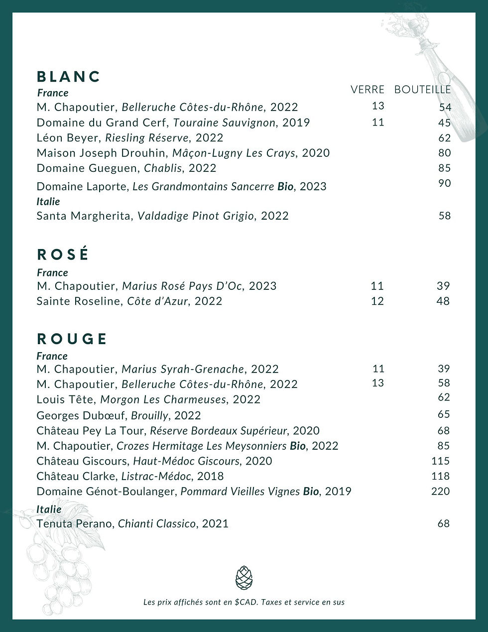 Carte de vins