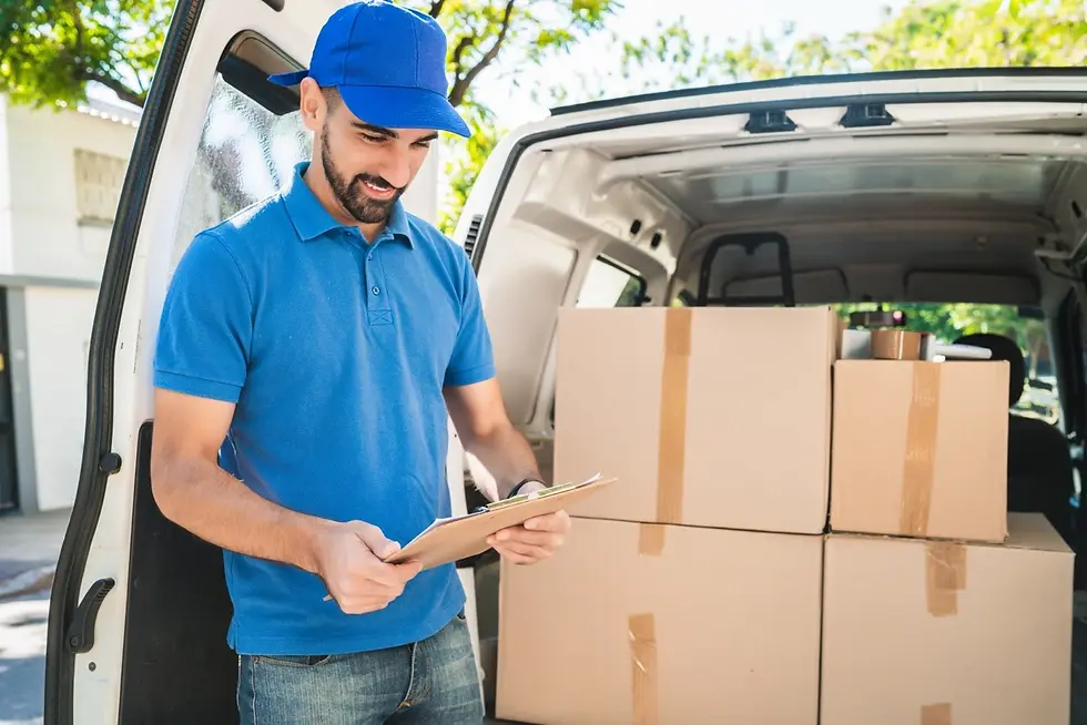 Delivery professional coordinating site furnishings order with checklist showing final step of ordering process from PARIS manufacturer