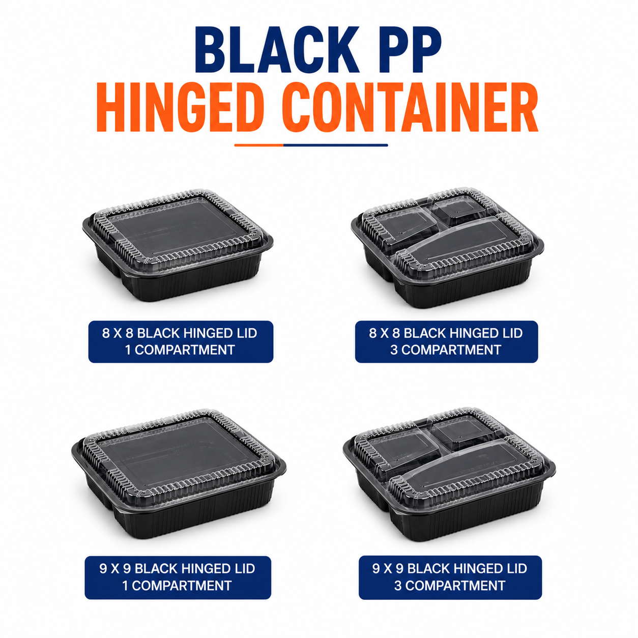 Black PP Hinged Containers