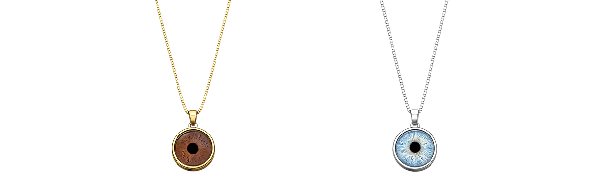 Collana personalizzata con iride umana Caris in argento 925 e finitura dorata – gioiello su misura realizzato a Napoli da Iridee