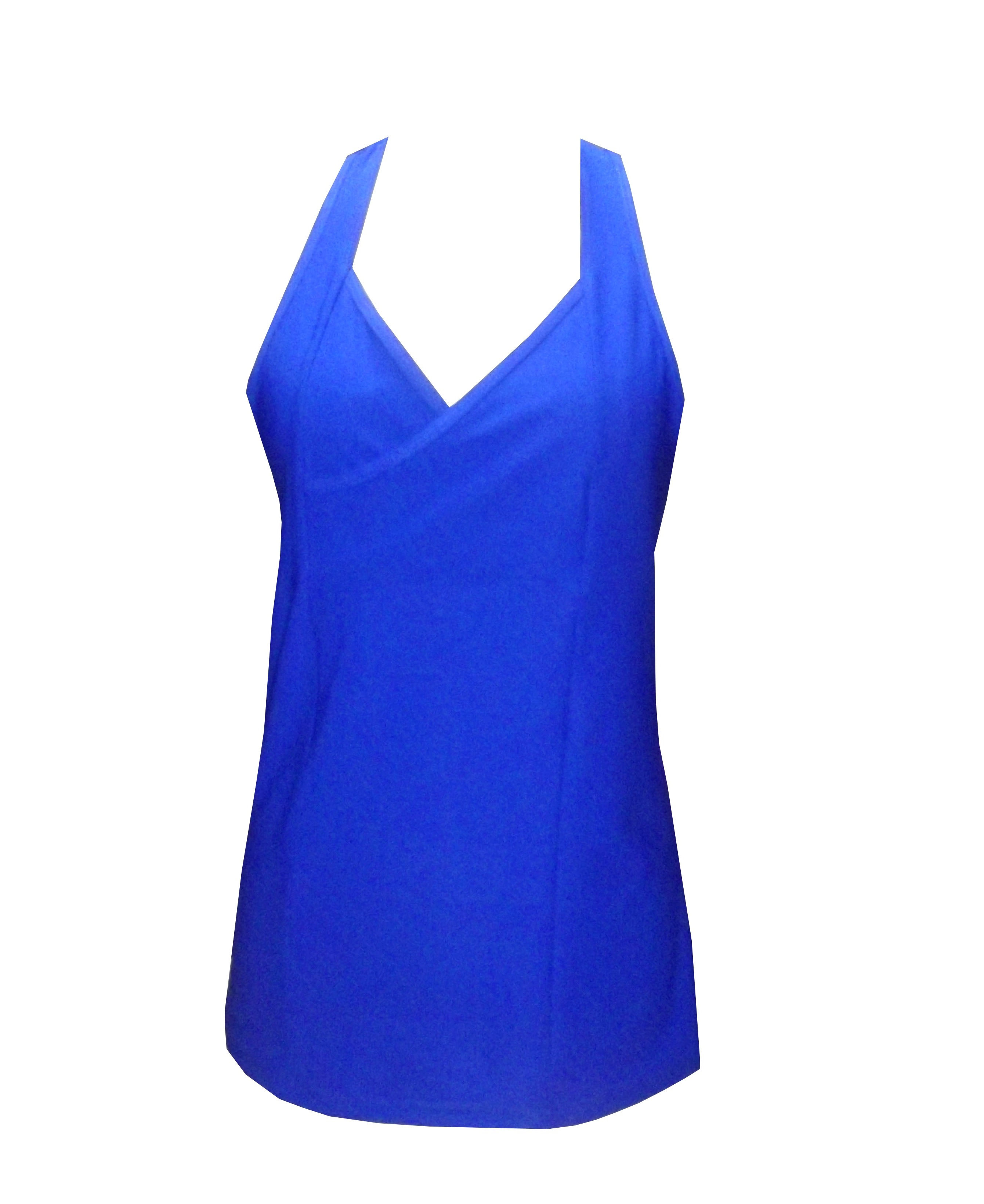 TK10 Oceanic Blue V wrap Mesh Sports Tank by Rhapso Designs (front view)