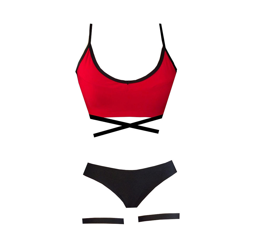 Rhapso Designs Criss Cross Crop and suspender shorts polewear set front view