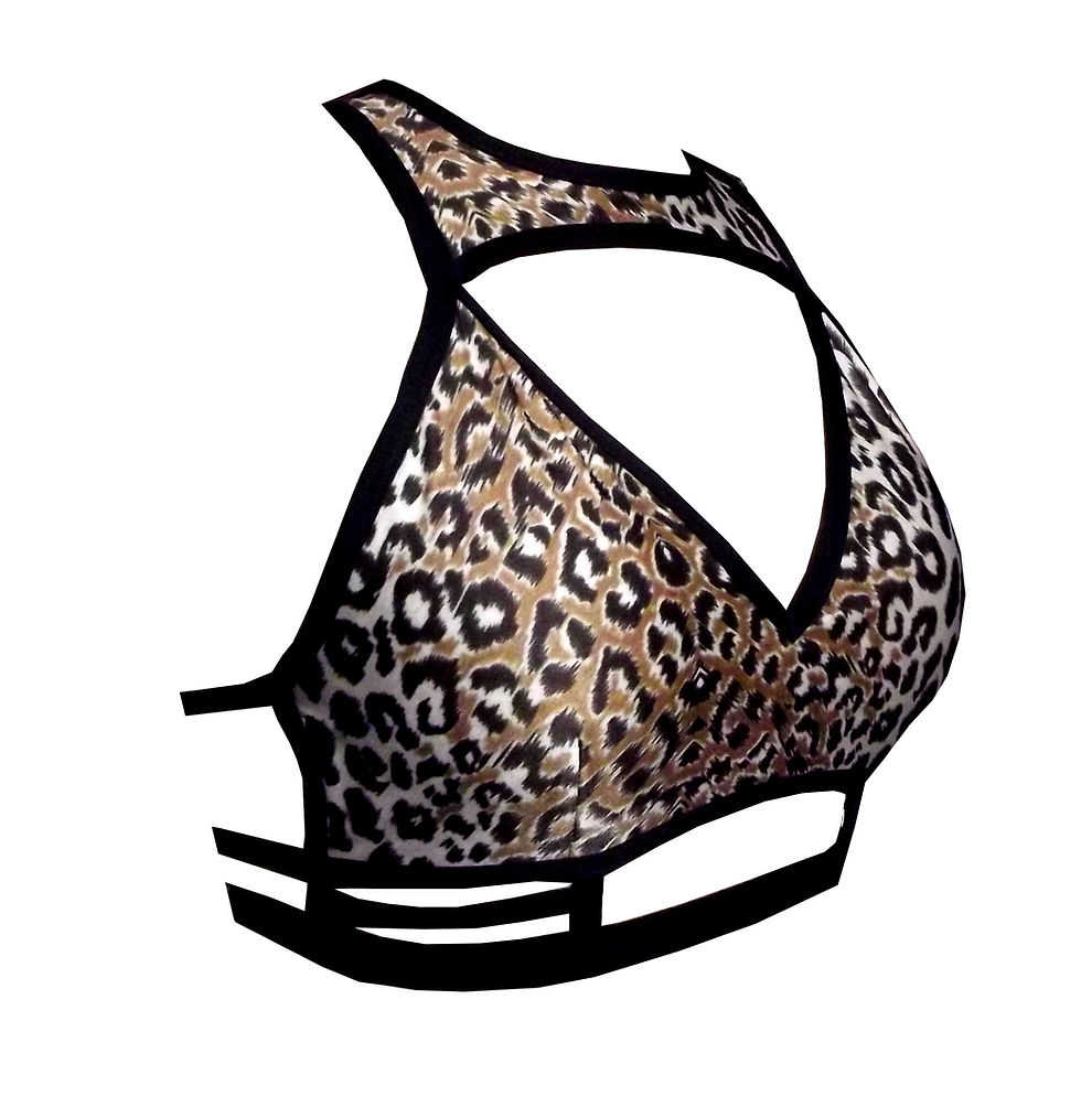 Thumbnail: Rhapso Designs Leopard Print Diamond Cut Bralette pole crop top feat cutout underbust side view