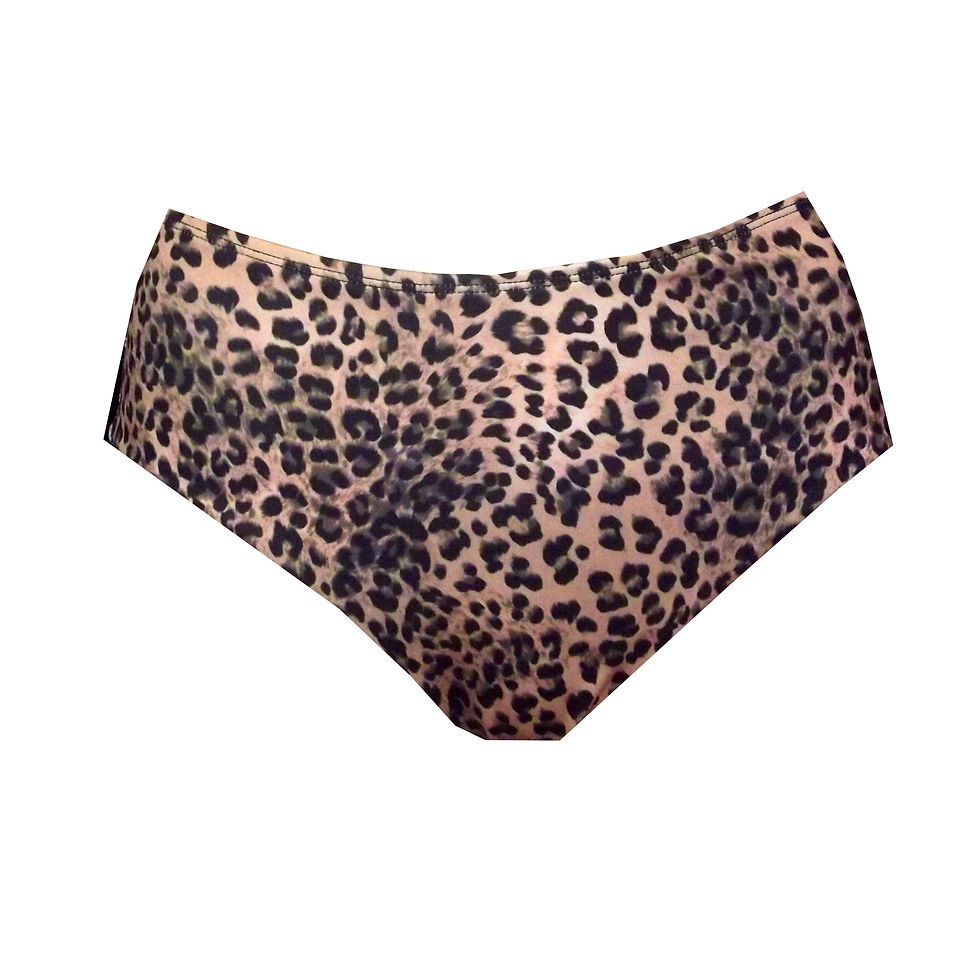 Thumbnail: Rhapso Designs Polewear High Waist shorts in leopard print lux recycled nylon SH55 front view