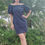 Thumbnail: Rhapso Designs Navy Off Shoulder bubble sleeve cotton mini dress DR174navy front view