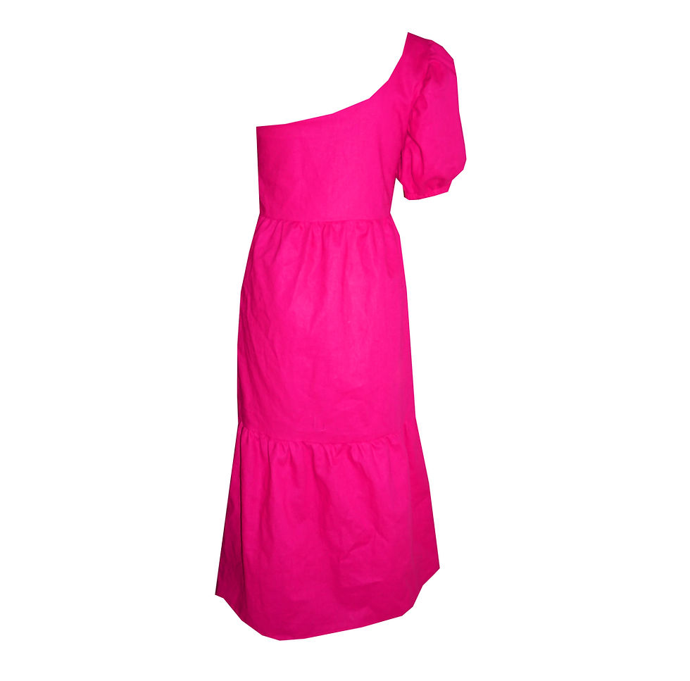Thumbnail: Rhapso Designs linen puff sleeve dress DR157 back view