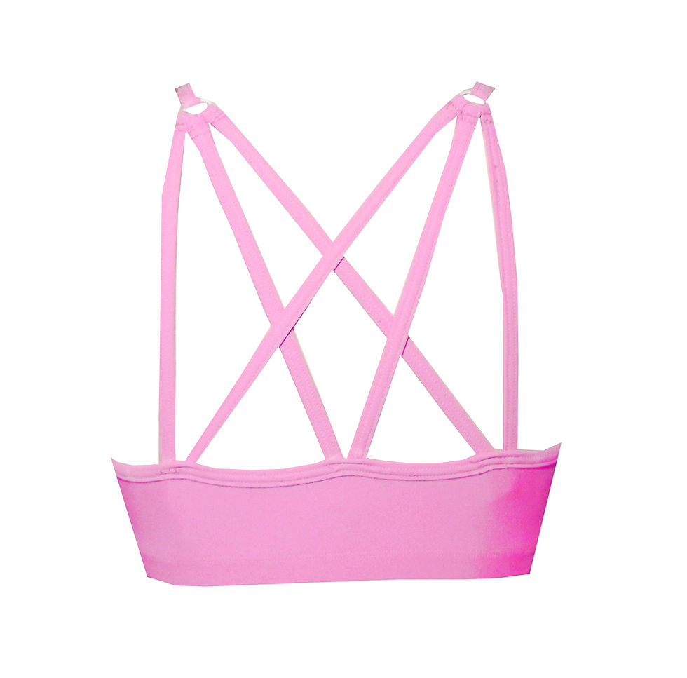 Thumbnail: Rhapso Designs Sportswear  Strappy Powder Pink Crop Top BK117pnk back view
