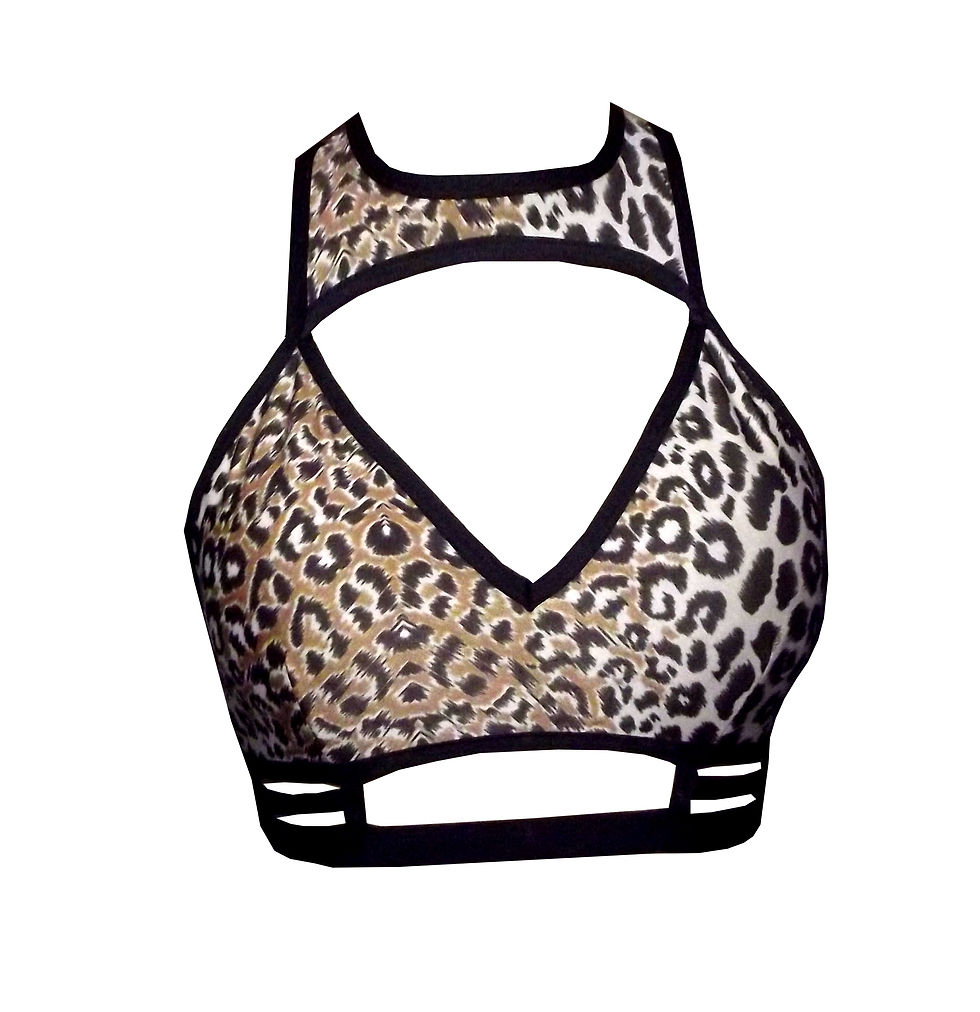 Rhapso Designs Leopard Print Diamond Cut Bralette pole crop top feat cutout underbust front view