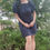Thumbnail: Rhapso Designs Navy Off Shoulder bubble sleeve cotton mini dress DR174navy front view