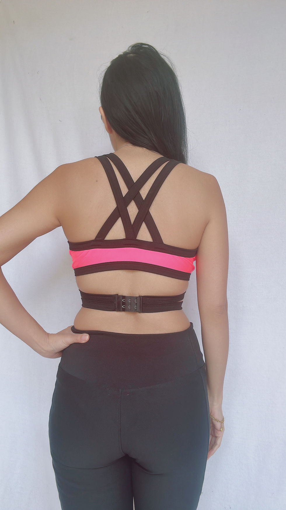 Thumbnail: Rhapso Designs Polewear Contrast black & Pink strappy crop top back view