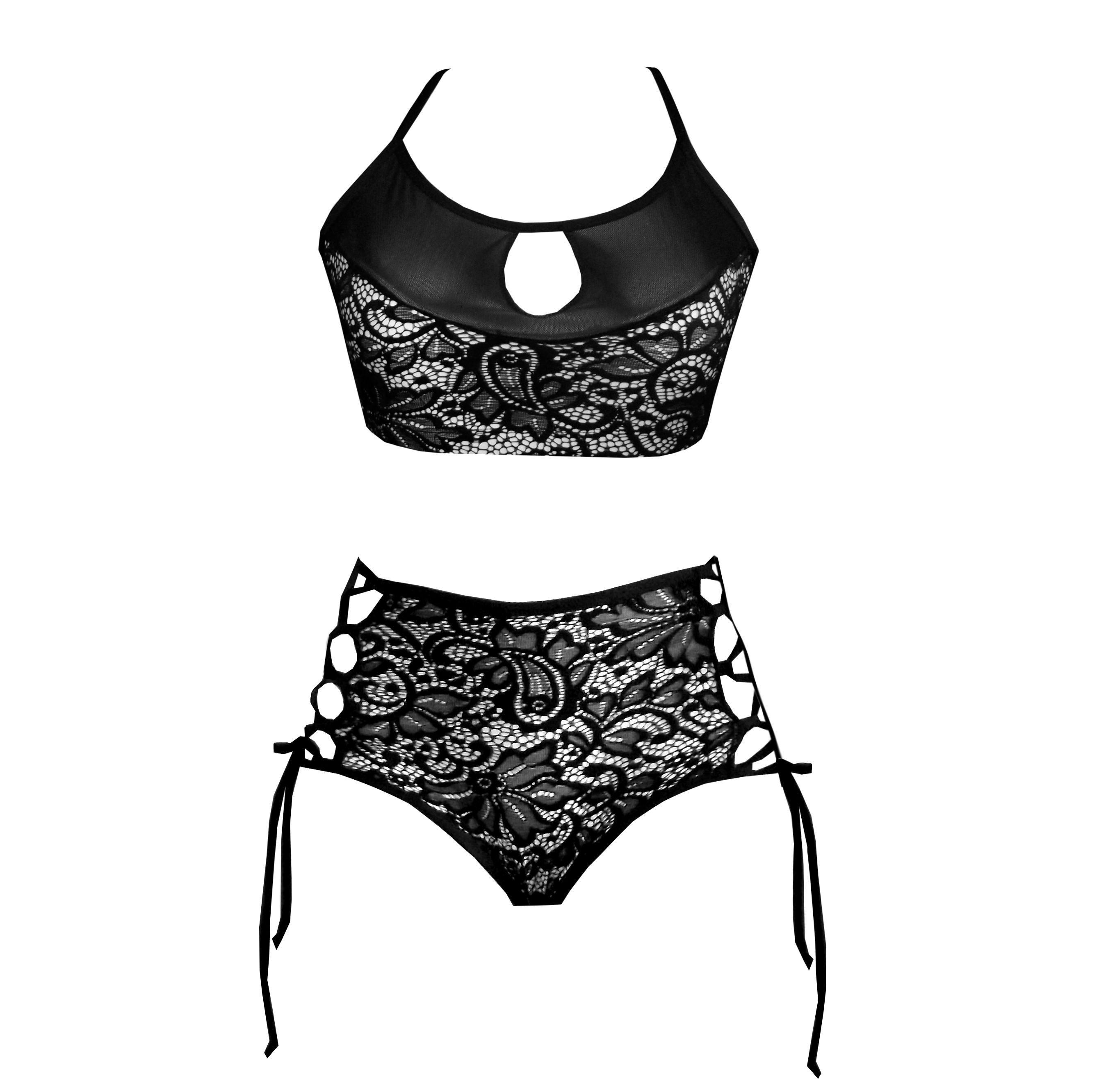 Rhapso Designs Kelly Lace up high waist lingerie set CT2SH37lce front view