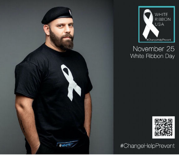 White Ribbon awareness campaign supporting violence prevention.