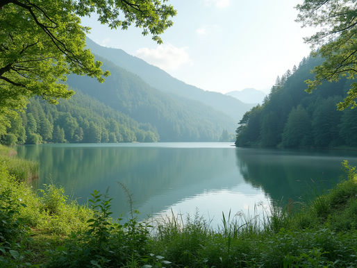 Serene lake providing a tranquil retreat environment.