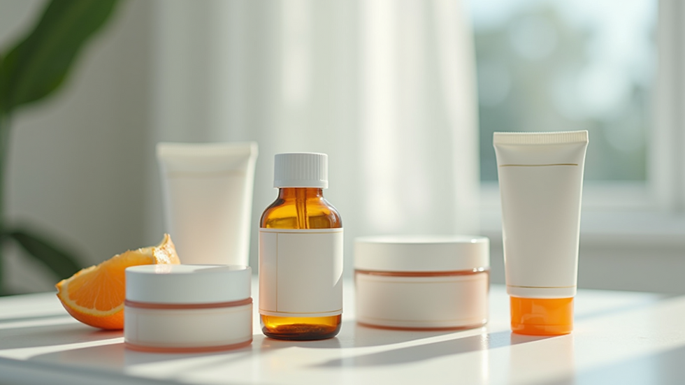 Eye-level view of an array of skincare products