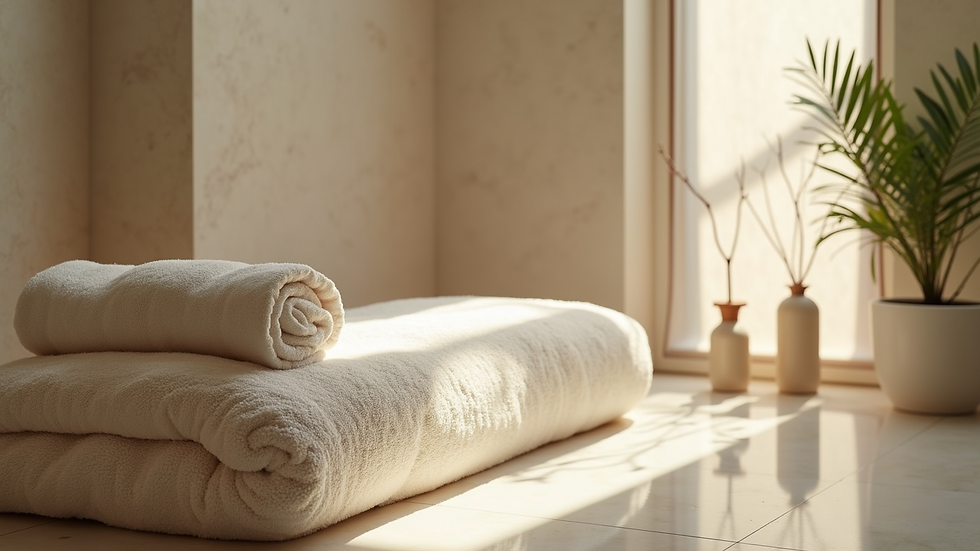 High angle view of a serene wellness space with natural elements