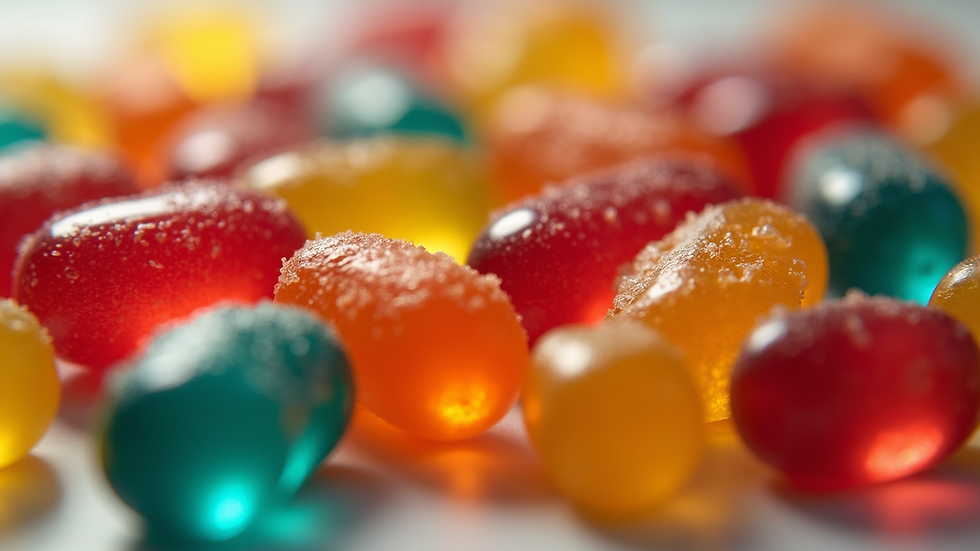 Close-up of colorful melatonin gummies