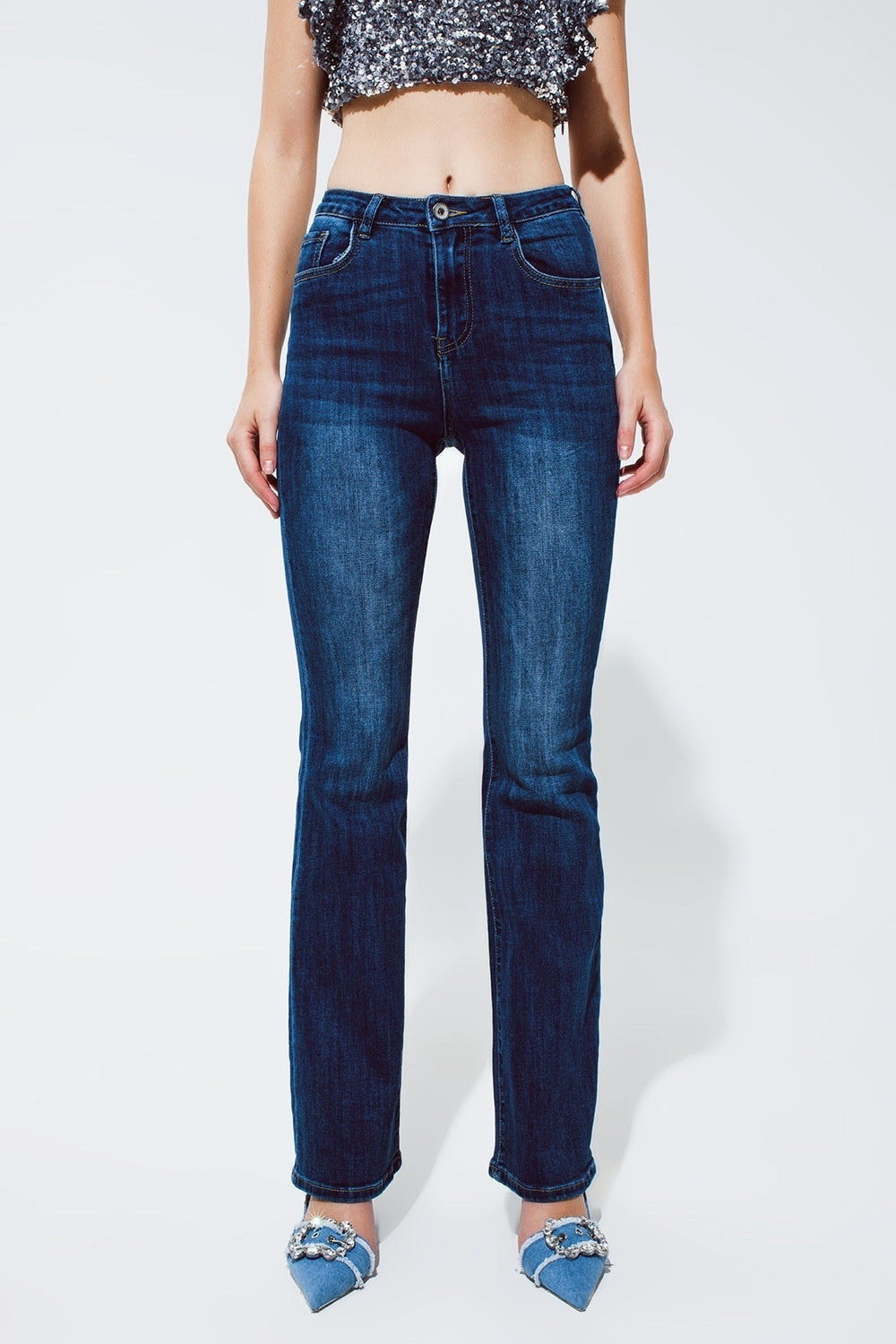 Denim Jeans Flaire in Dark Blue Wash
