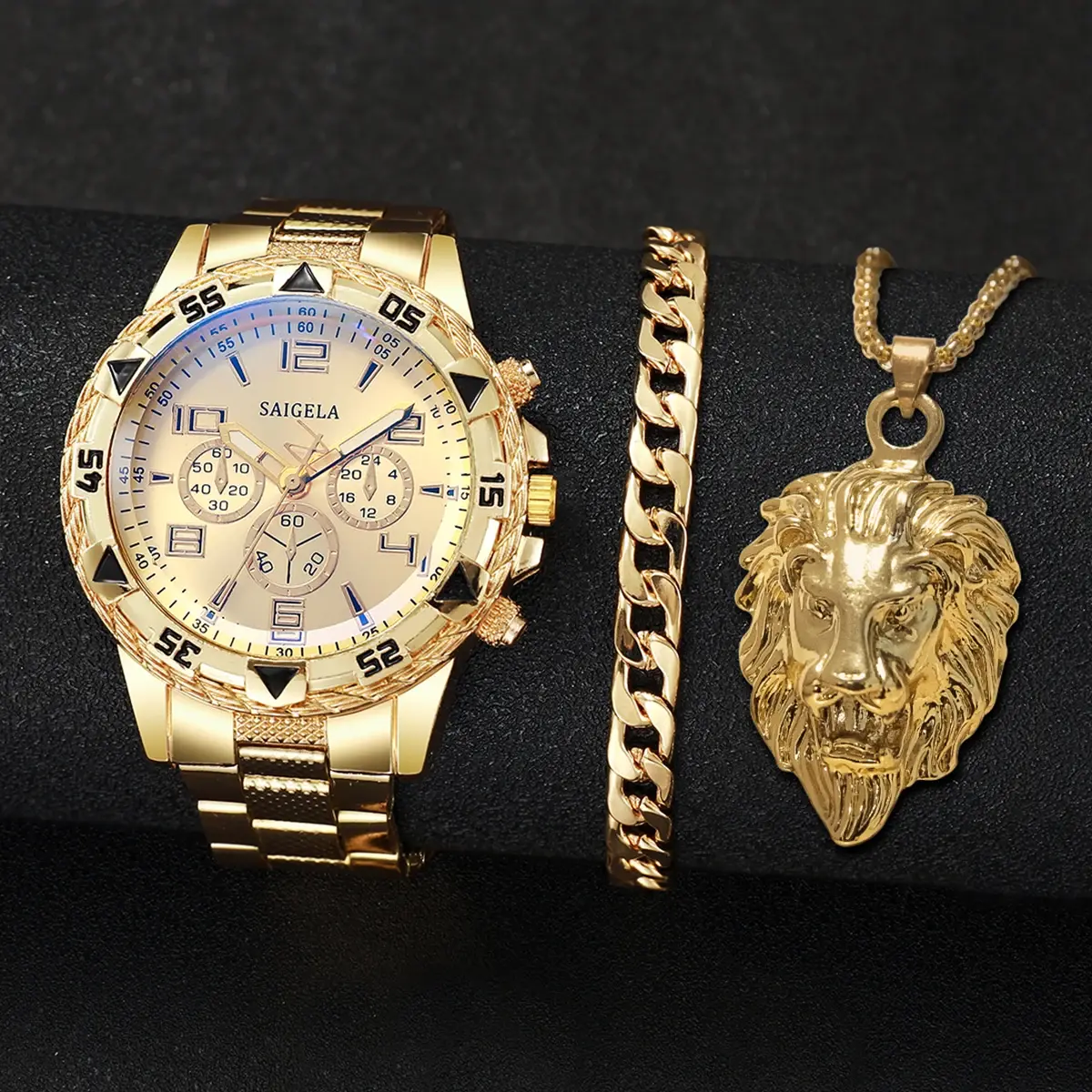 3pcs/Set Fashion Steel Band Men's Watches Arabic Dial Man Business Watches