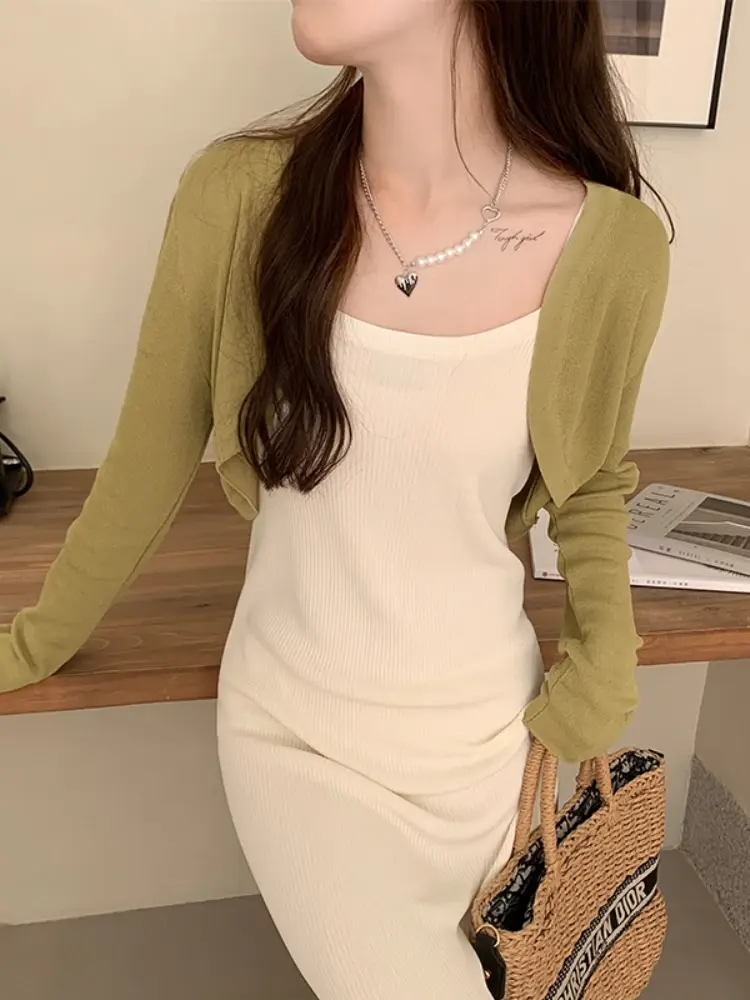 Thumbnail: AOSSVIAO 2026 White Tie Up Summer Cardigan Women Sexy Long Sleeve Sheer Thin