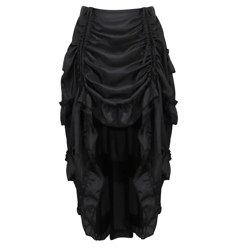 Steampunk Women Skirts Gothic Irregular Shirring Pleated Party Maxi Long Skirt