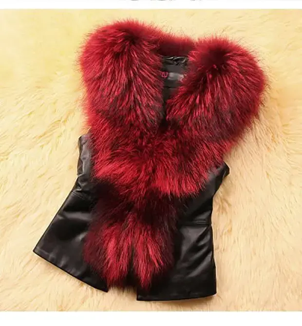 Women Leather Jacket Fur Collar Stitching Simulation Leather Oversized Raccoon