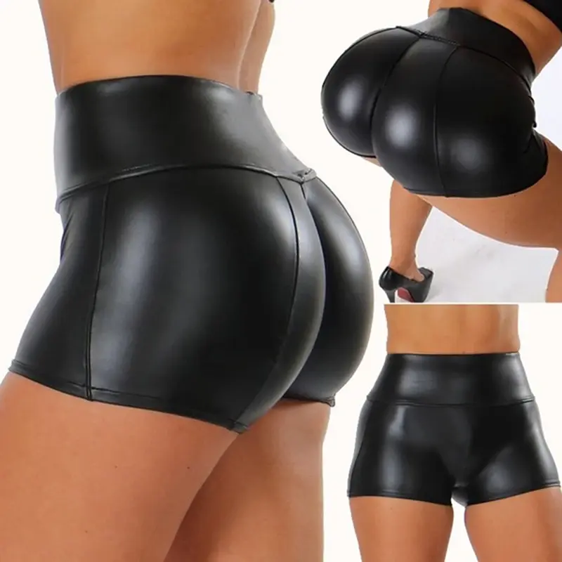 2024 Sexy Womens Shorts Shiny Elastic High Waist Shiny Faux PU Leather Short