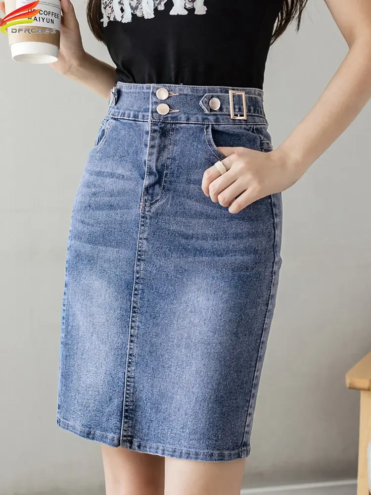 Autumn 2025 Plus Size Skirt for Women High Waist Large Size Slit Black or Blue