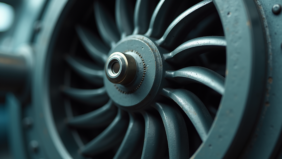 Close-up view of a metallic rotor blade in industrial pump