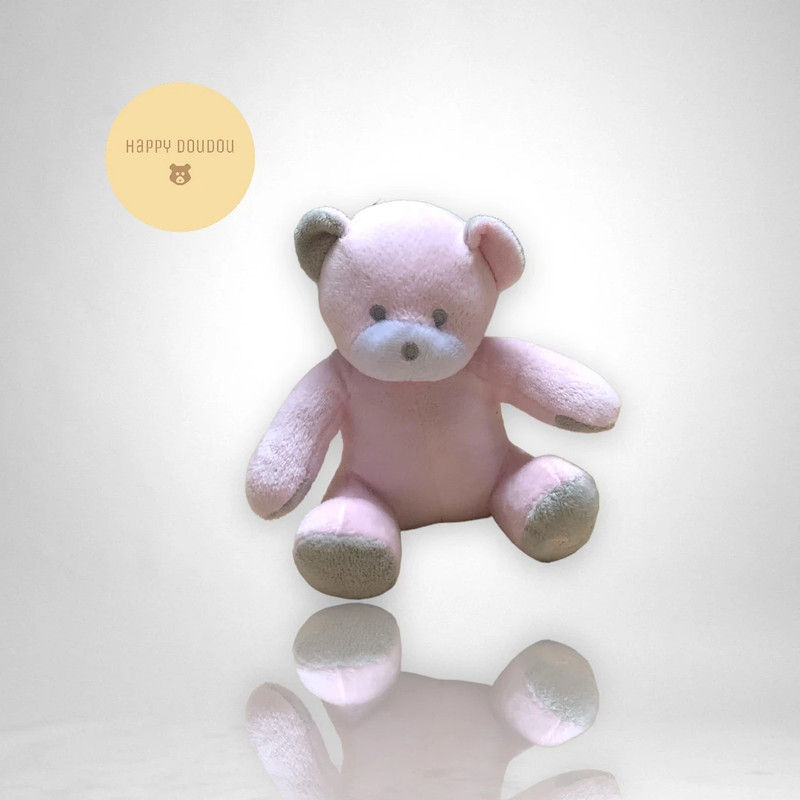 Doudou peluche ours rose Musti Mustela