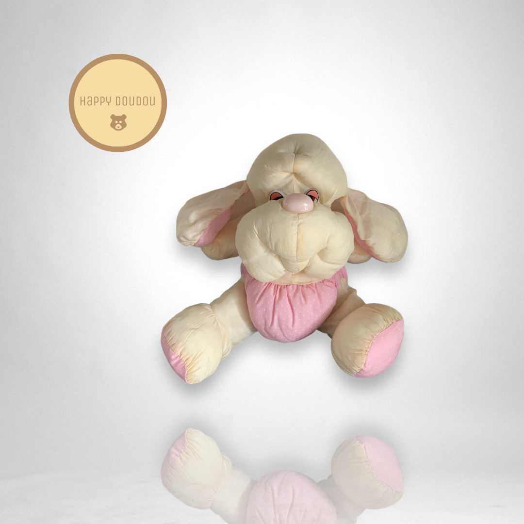 Peluche Chien beige et rose Vintage Puffalump