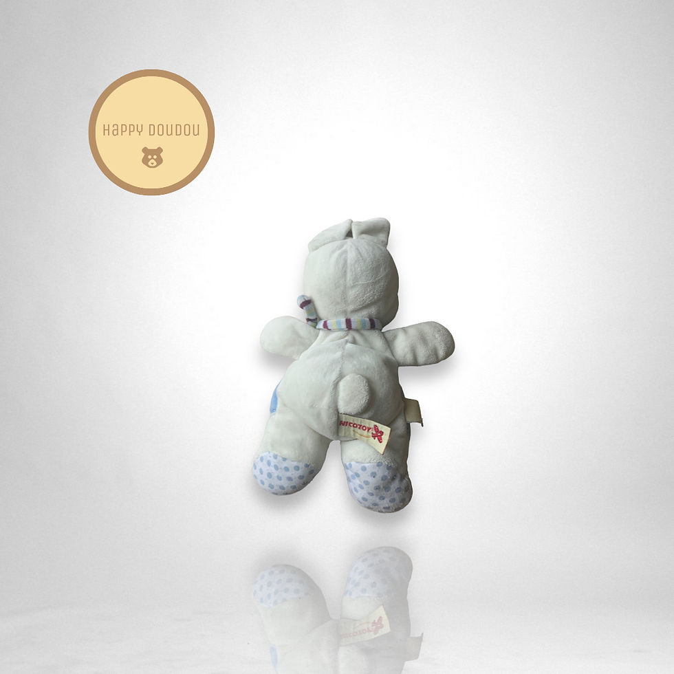 Miniature : Peluche lapin blanc bleu fleurs Nicotoy