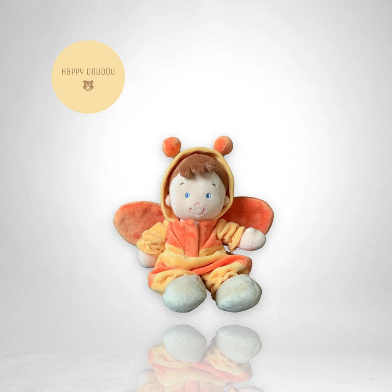 Peluche doudou Lutin garcon abeille Jaune orange Nicotoy