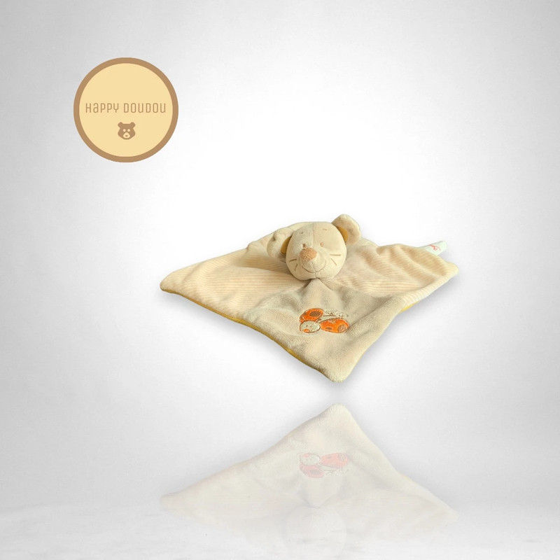 Doudou carré plat beige souris coccinelle Bengy