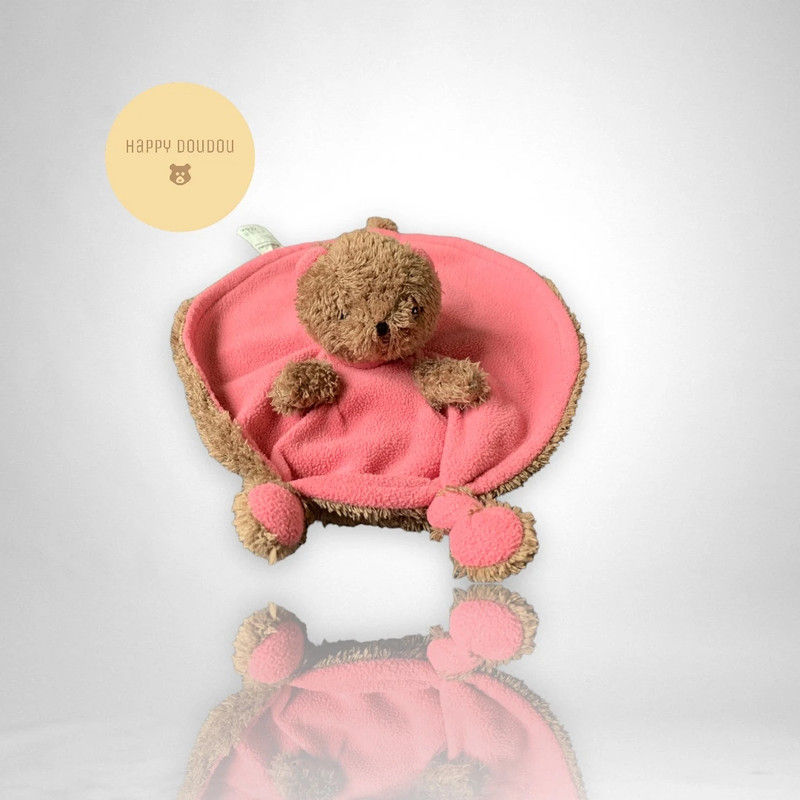 Peluche doudou rond rose marron ours Kreaxions