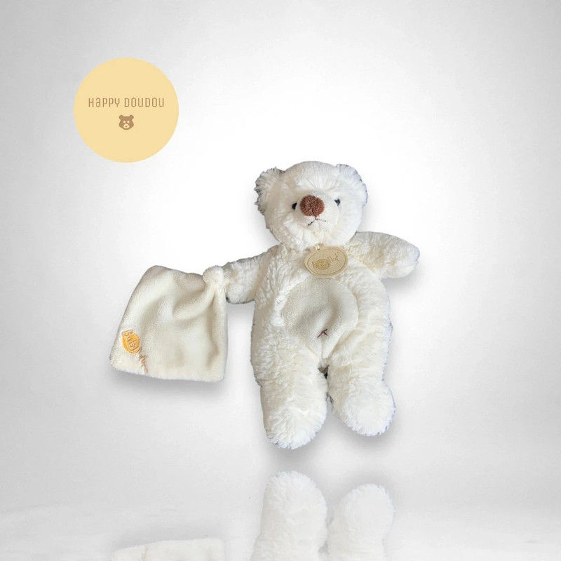 Doudou Ours blanc avec mouchoir BabyNat