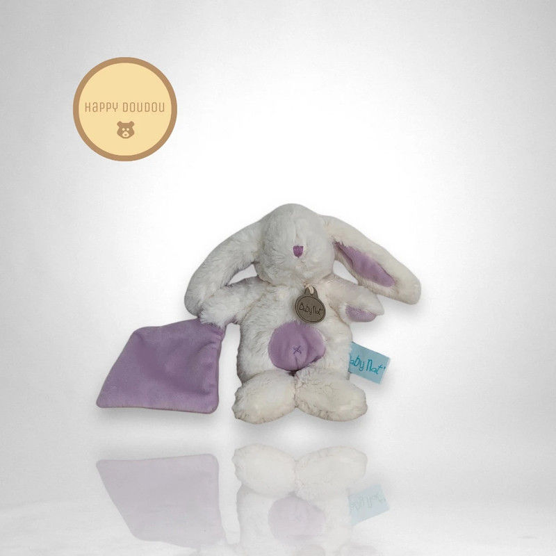 Doudou Peluche lapin blanc et violet BabyNat