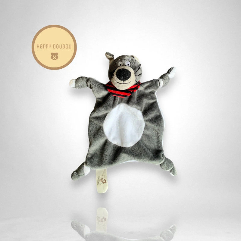 Doudou plat carré loup gris banque populaire