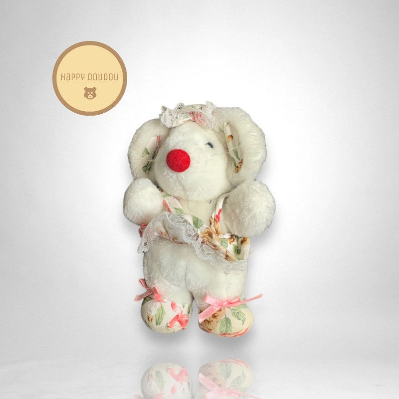 Peluche Doudou Souris blanche robe Van de Walle