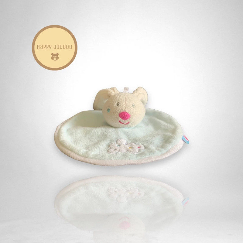 Doudou rond bleu lapin nuage Sucre d'orge