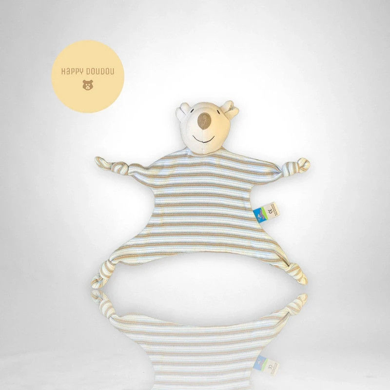 Peluche doudou Souris rayures marron bleu Topolino