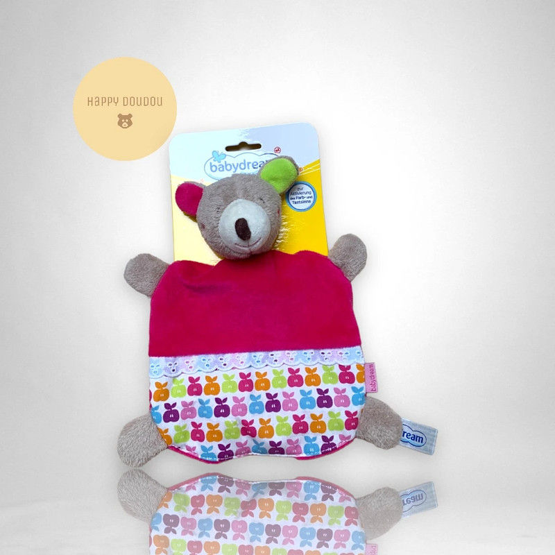 Peluche Doudou Ours rose pommes Babydream