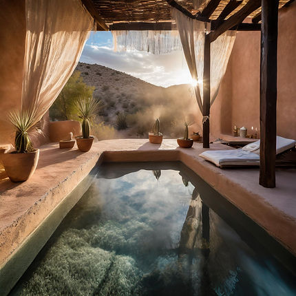 Firefly resort spa, outdoor hot springs, new mexico southwest, moroccan, adobe walls, dese