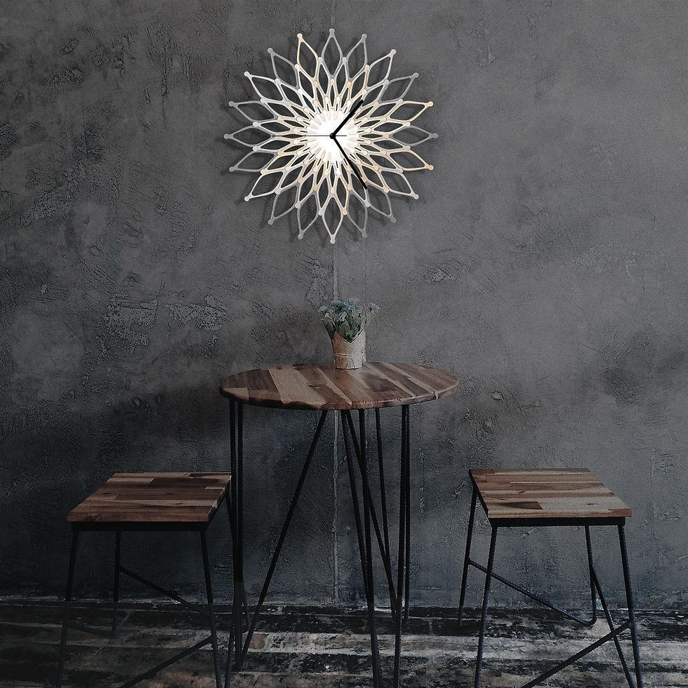 Contemporary wall clock in shades of silver 'Fireworks Silver' - on gray wall